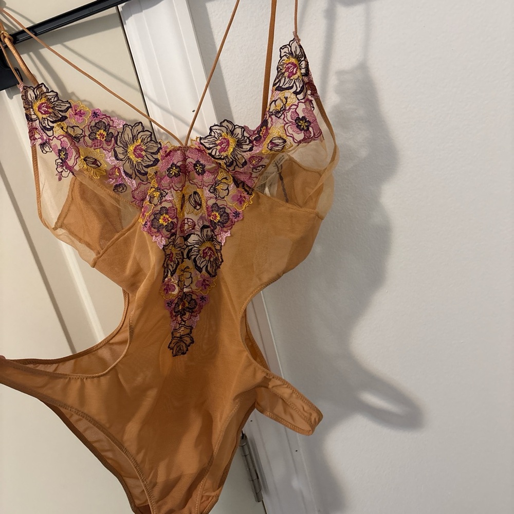 Zara Orange and Purple Floral Bodysuit